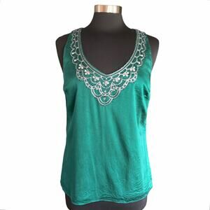 Antonio Melani Silk Top Womens MED Rhinestone Beading Fairy Emerald Green